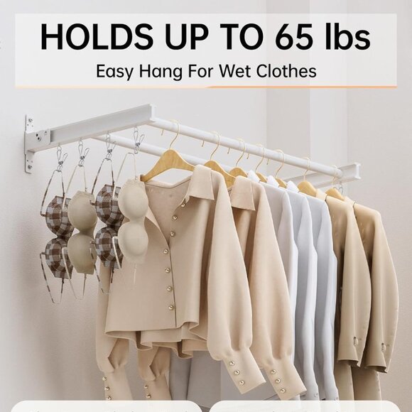 NEW Saclsocs 32" Wall Mounted Compact Folding Hanging Laundry Drying Rack Pearl - Picture 5 of 8